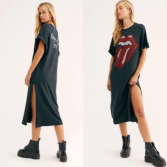 Free People Dresses & Skirts - Daydreamer for Free People Rolling Stones Graphic Long Maxi Dress Black Medium